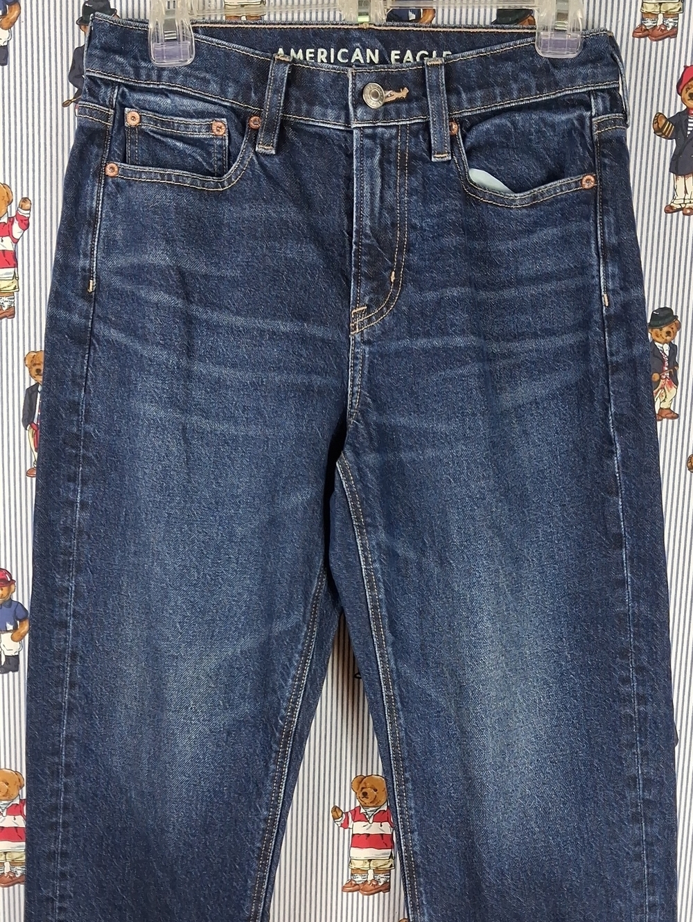 Women's American Eagle Stretch Super High Rise Ankle Straight Dark Wash Jeans